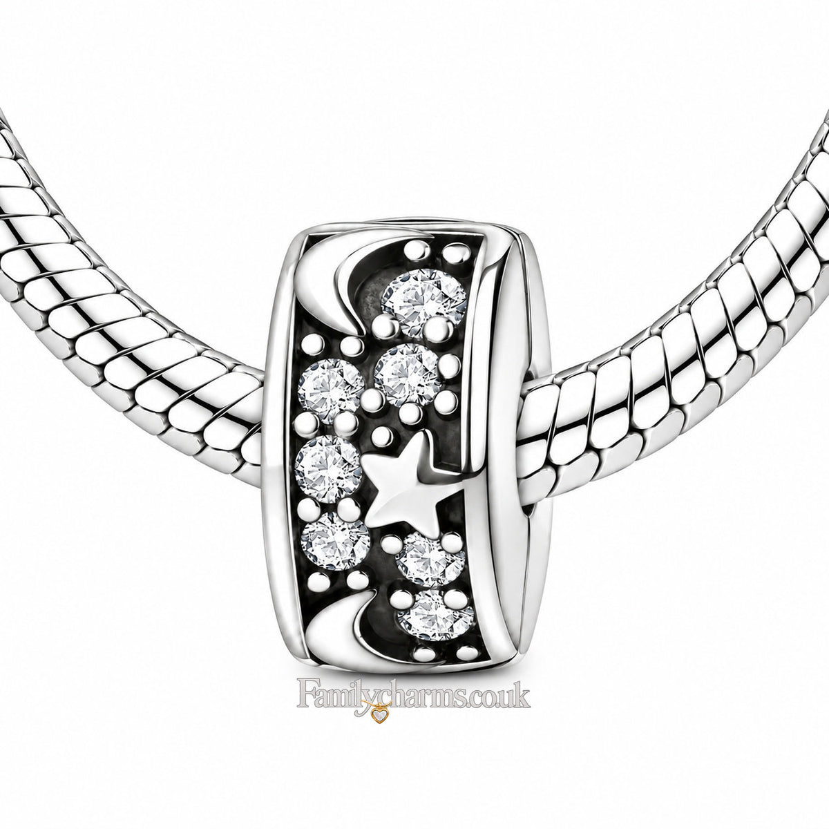 Pave Moon Star Clip Charm Hallmarked S925 for Charm Bracelet and Necklace