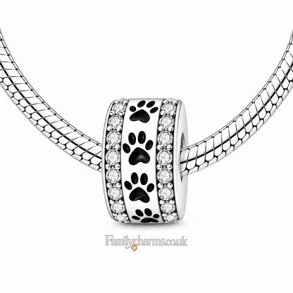 Pave Paw Print Clip Charm Hallmarked S925 for Charm Bracelet and Necklace