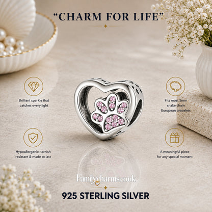 Dog Paw Print & Bone Sterling Silver Charm Hallmarked S925 for Charm Bracelet and Necklace