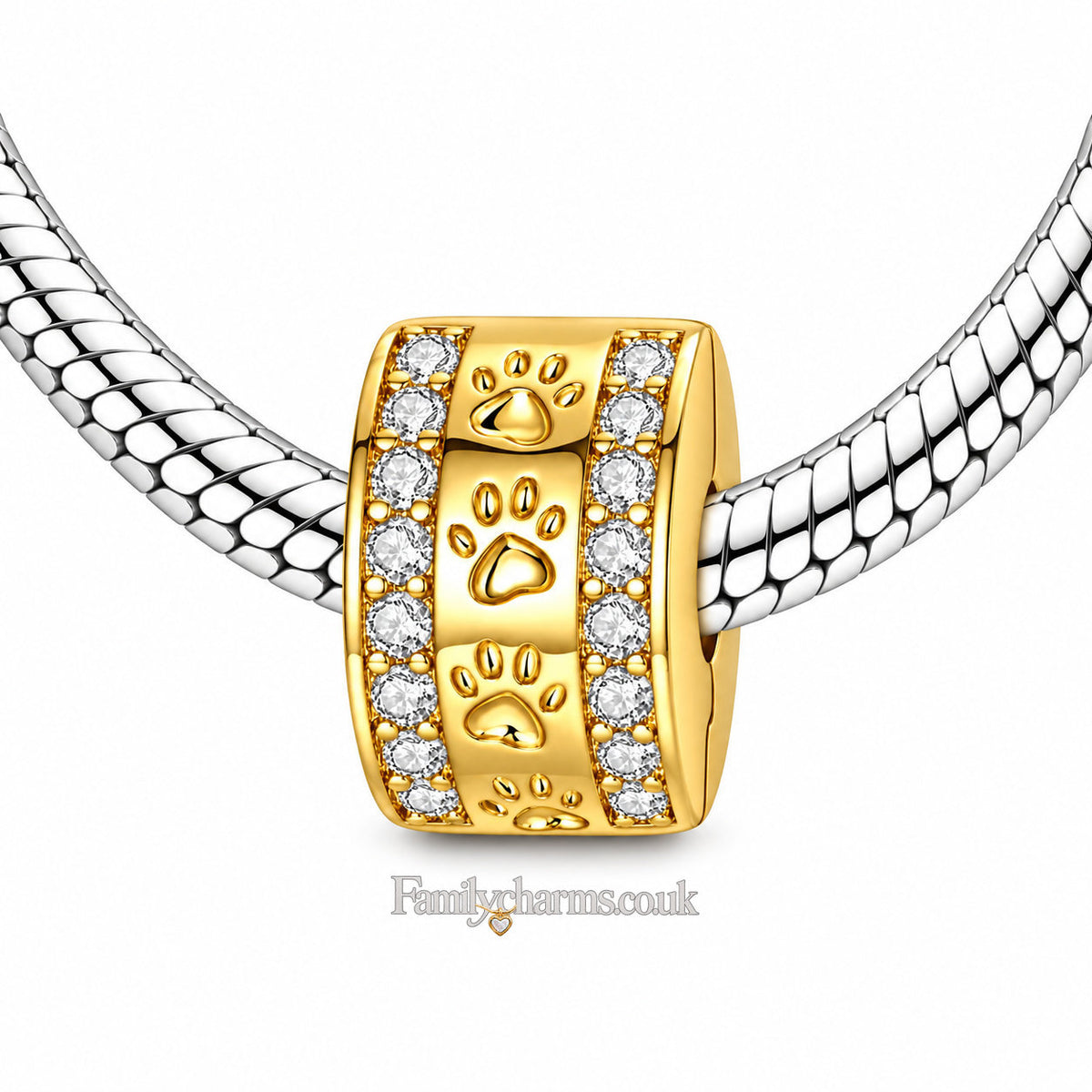 Paw Print Gold Clip Charm Hallmarked S925 for Charm Bracelet and Necklace