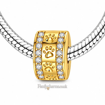Paw Print Gold Clip Charm Hallmarked S925 for Charm Bracelet and Necklace
