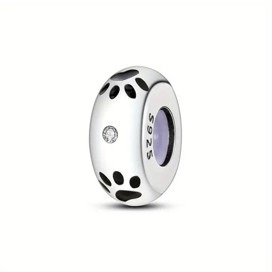 Pet Paw Print Stopper with Silicone Ring Sterling Silver Charm Hallmarked S925 for Charm Bracelet and Necklace
