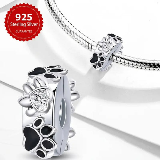 Pet Paw Print Clip Sterling Silver Charm Hallmarked S925 for Charm Bracelet and Necklace