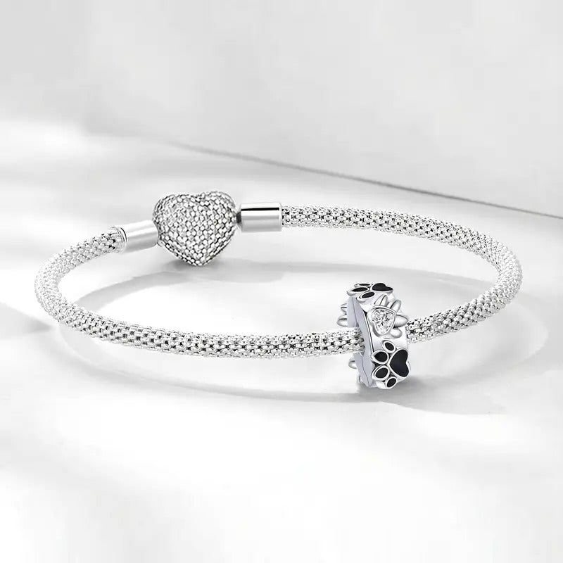 Pet Paw Print Clip Sterling Silver Charm Hallmarked S925 for Charm Bracelet and Necklace