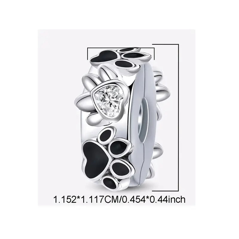 Pet Paw Print Clip Sterling Silver Charm Hallmarked S925 for Charm Bracelet and Necklace