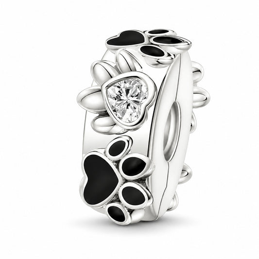 Pet Paw Print Clip Sterling Silver Charm Hallmarked S925 for Charm Bracelet and Necklace