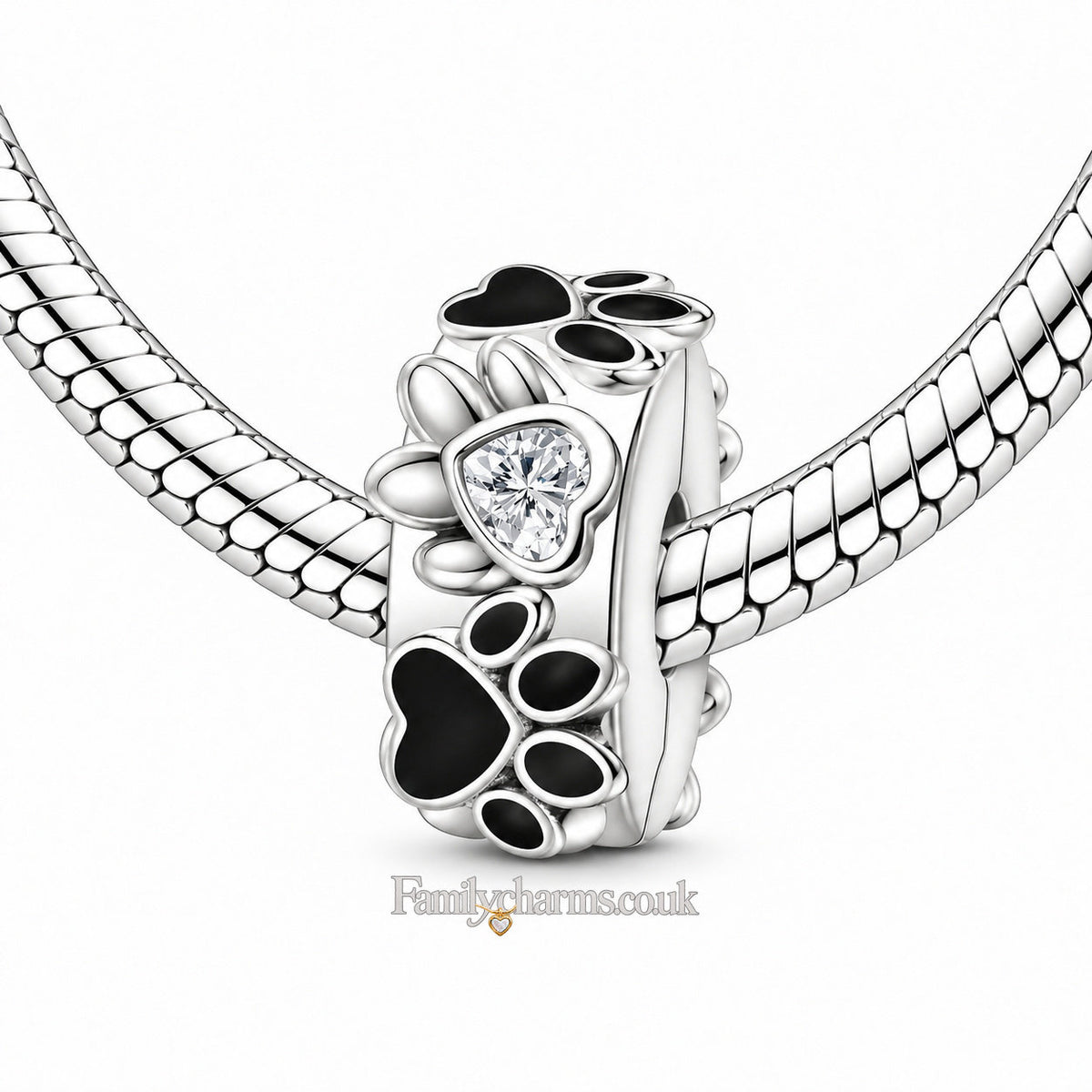 Pet Paw Print Clip Sterling Silver Charm Hallmarked S925 for Charm Bracelet and Necklace