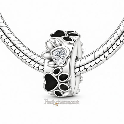 Pet Paw Print Clip Sterling Silver Charm Hallmarked S925 for Charm Bracelet and Necklace