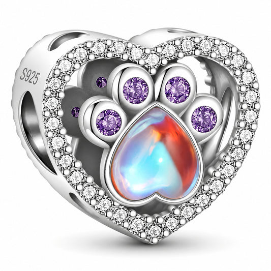 Pet Paw Heart Sterling Silver Charm Hallmarked S925 for Charm Bracelet and Necklace