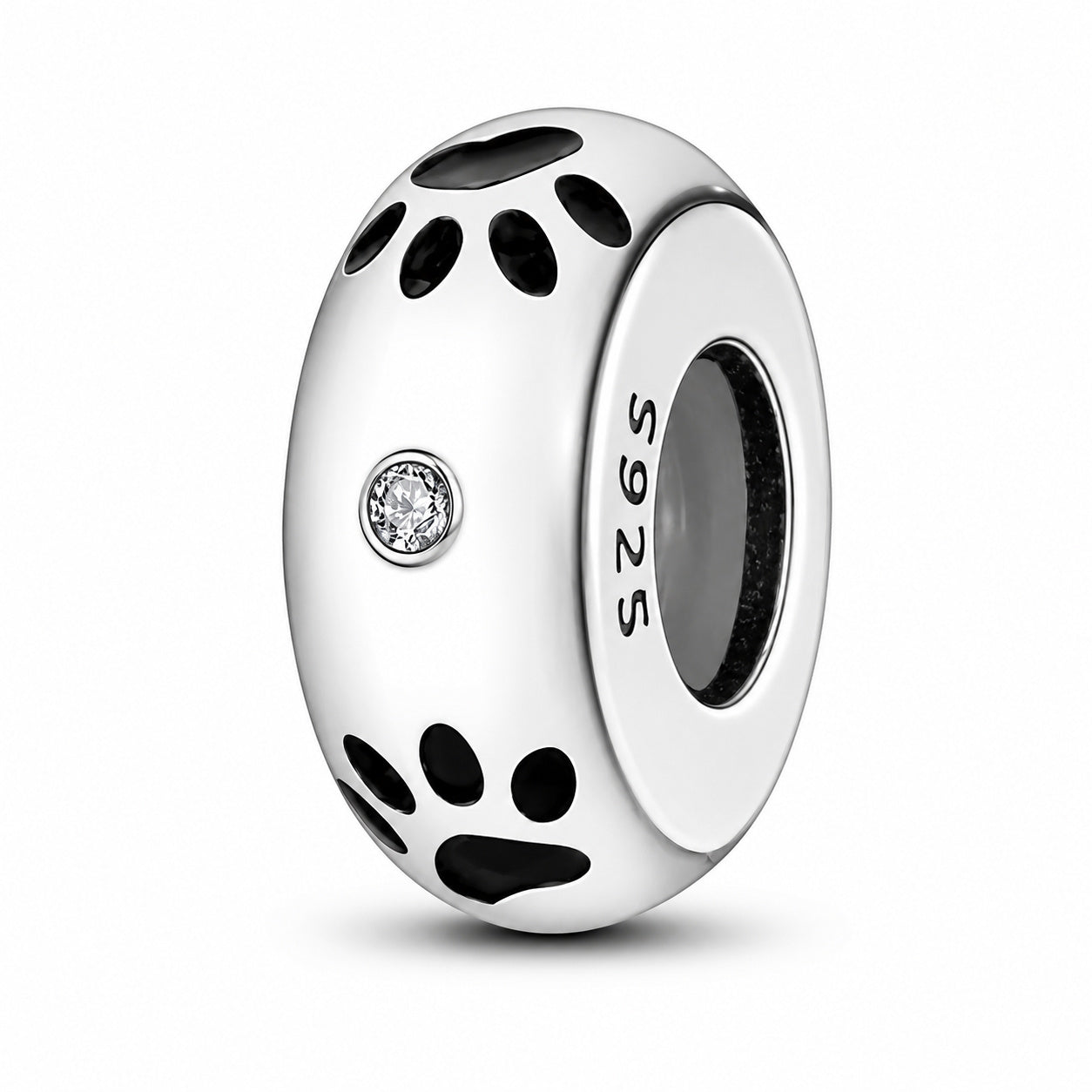 Pet Paw Print Stopper with Silicone Ring Sterling Silver Charm Hallmarked S925 for Charm Bracelet and Necklace