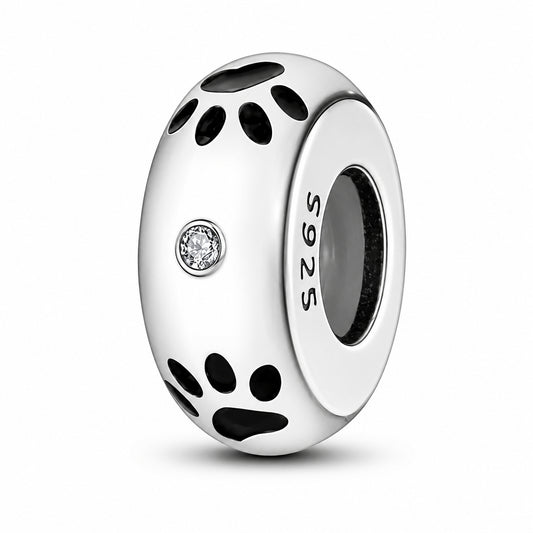 Pet Paw Print Stopper with Silicone Ring Sterling Silver Charm Hallmarked S925 for Charm Bracelet and Necklace