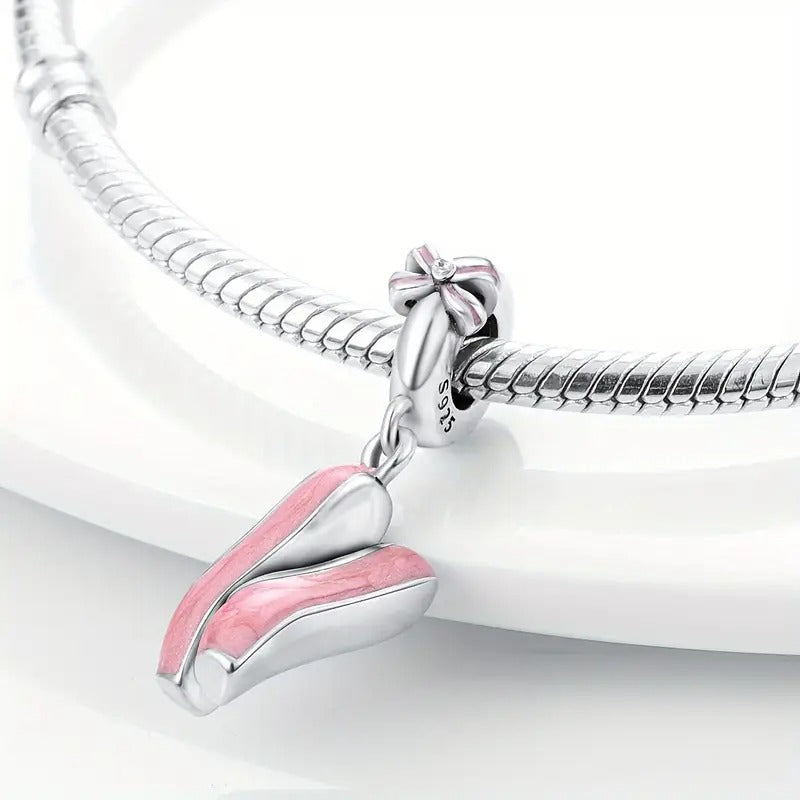 Pink Ballet Shoes Sterling Silver Charm Hallmarked S925 for Charm Bracelet and Necklace