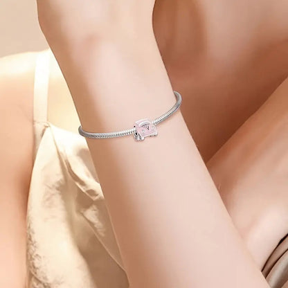 Pink Car Bead Sterling Silver Charm Hallmarked S925 for Charm Bracelet and Necklace