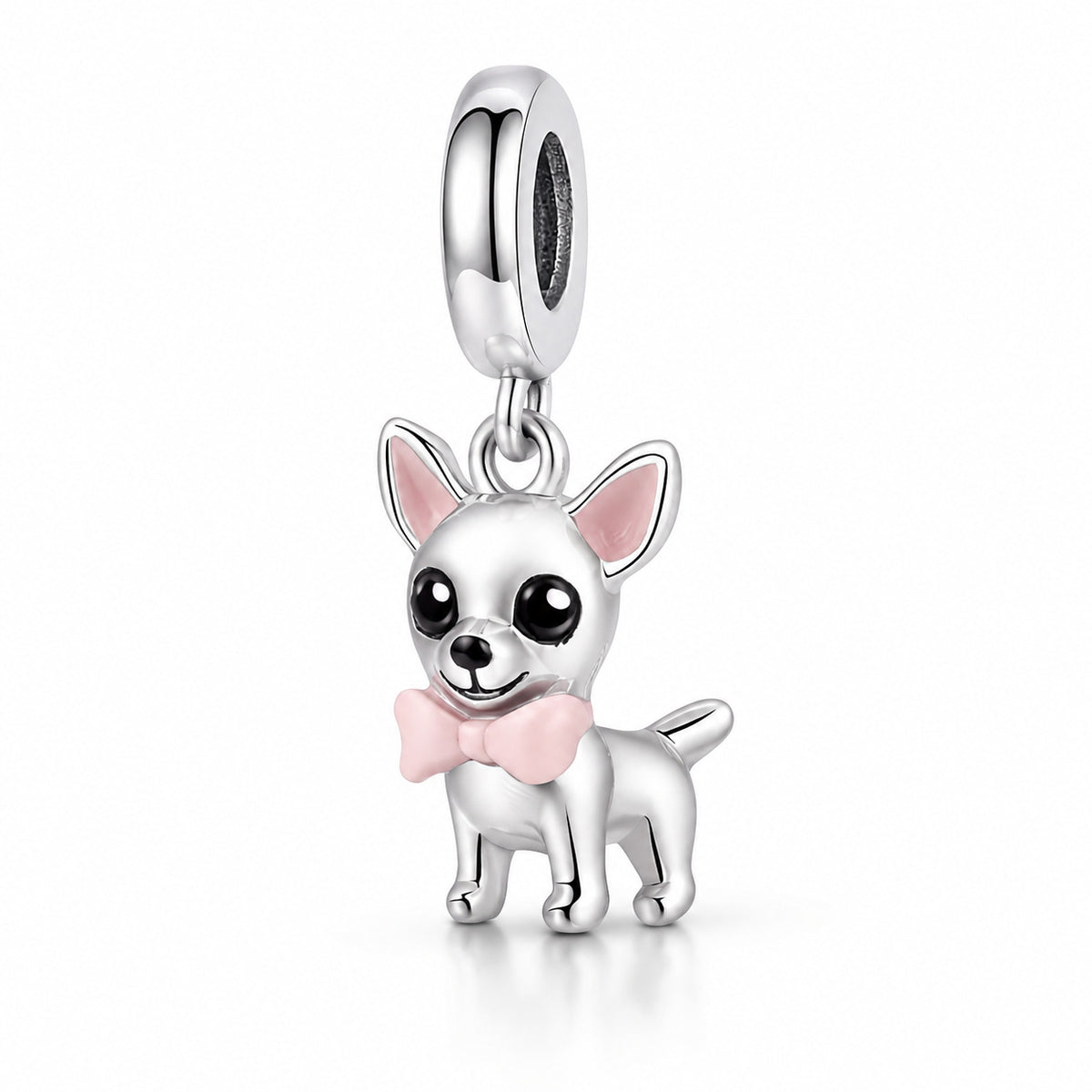S925 Sterling Silver Pink Chihuahua Dog Pendant Charm Bracelets