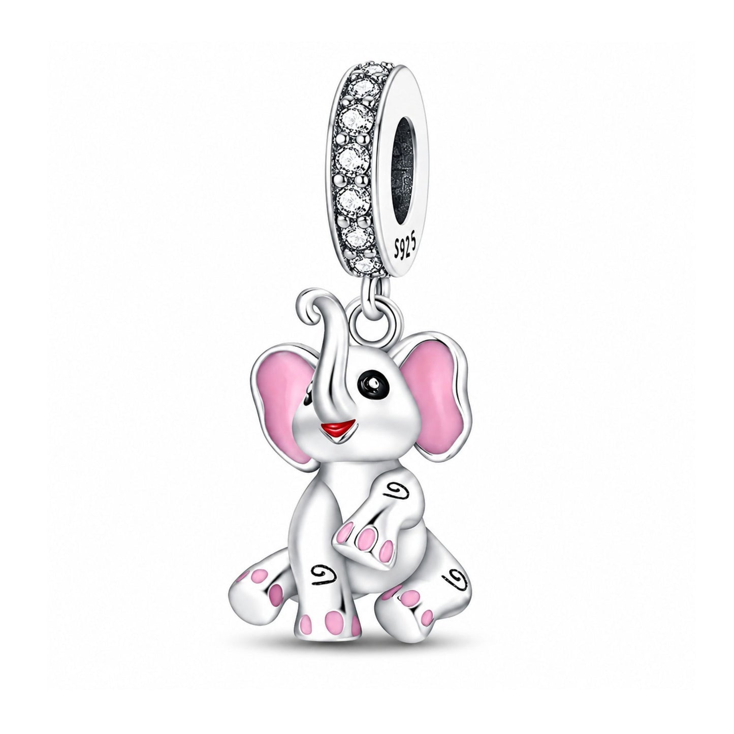 Pink Elephant Dangle Charm Hallmarked S925 for Charm Bracelet and Necklace