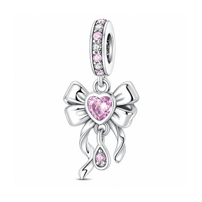 Pink Heart Bow Pendant Charm Hallmarked S925 for Charm Bracelet and Necklace