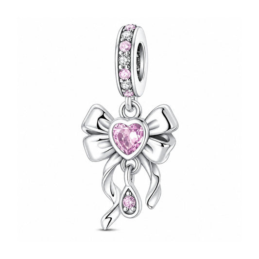 Pink Heart Bow Pendant Charm Hallmarked S925 for Charm Bracelet and Necklace