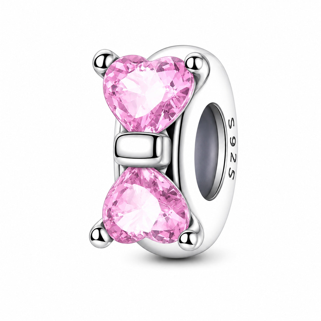 Pink Heart Butterfly Stopper Charm Hallmarked S925 for Charm Bracelet and Necklace
