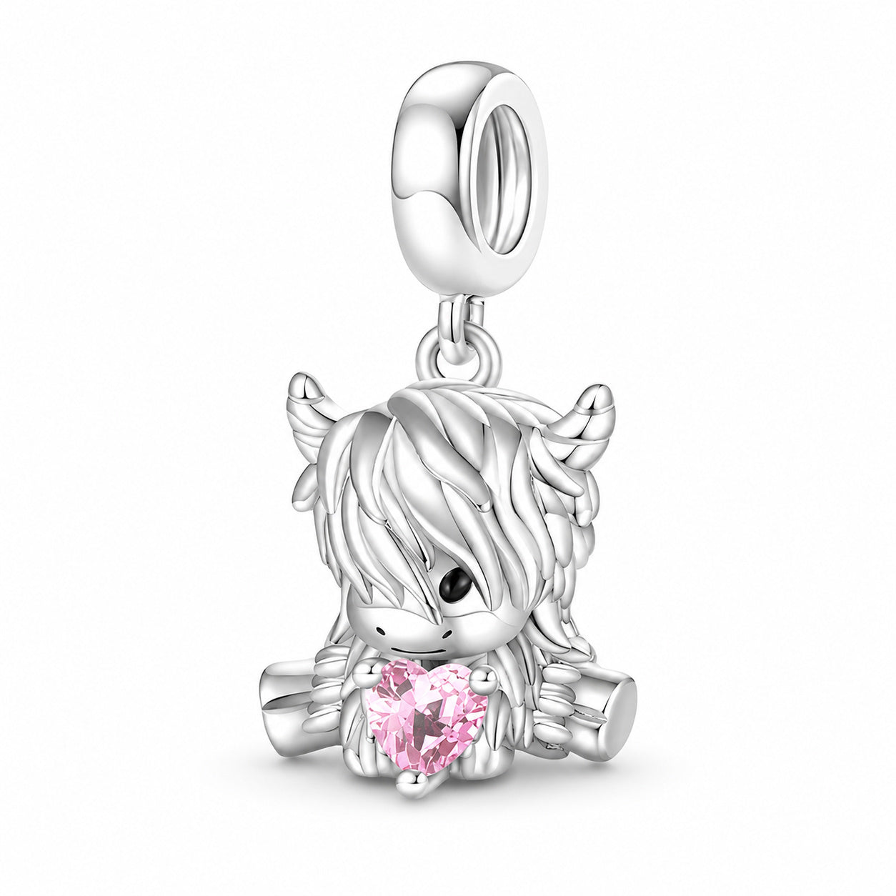 Pink Heart Highland Cow Charm Hallmarked S925 for Charm Bracelet and Necklace