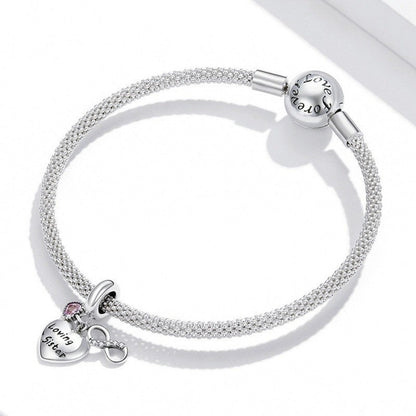 Pink Heart Infinite Loving Sister Family Pendant Sterling Silver Charm Hallmarked S925 for Charm Bracelet and Necklace