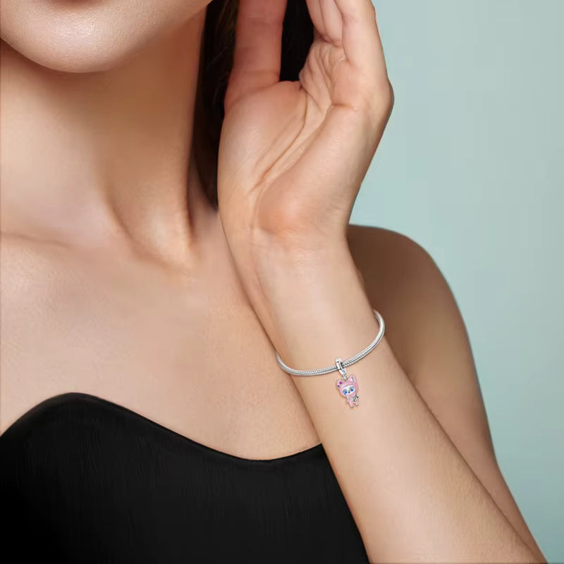 Pink Labubu Sterling Silver Charm Hallmarked S925 for Charm Bracelet and Necklace