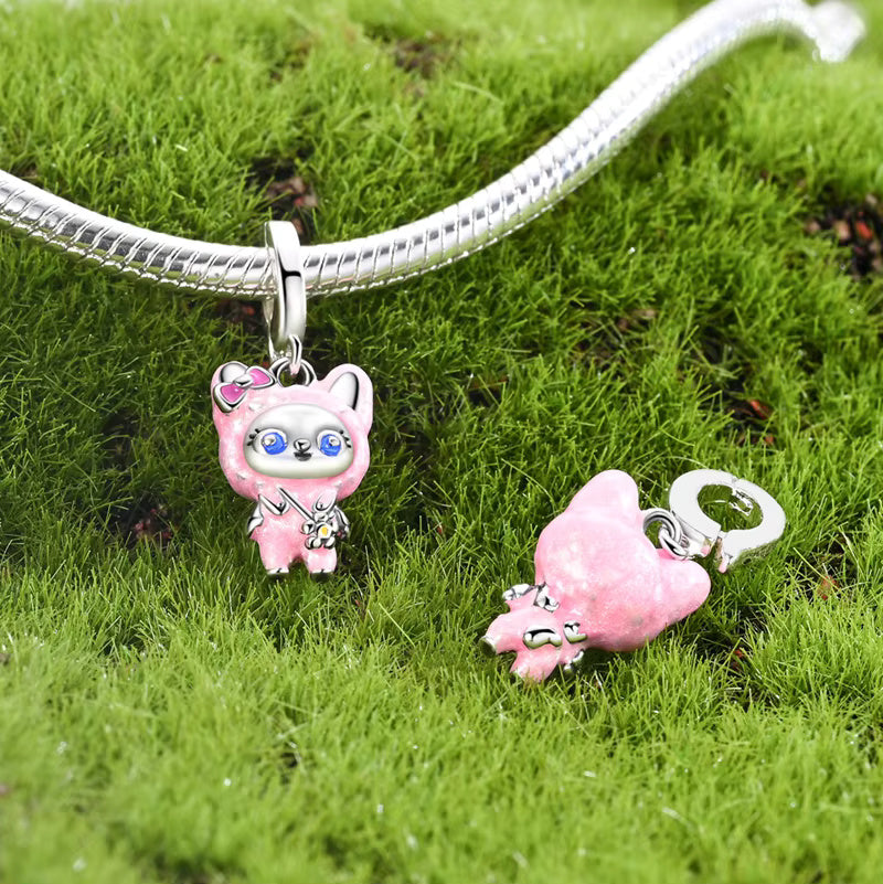 Pink Labubu Sterling Silver Charm Hallmarked S925 for Charm Bracelet and Necklace
