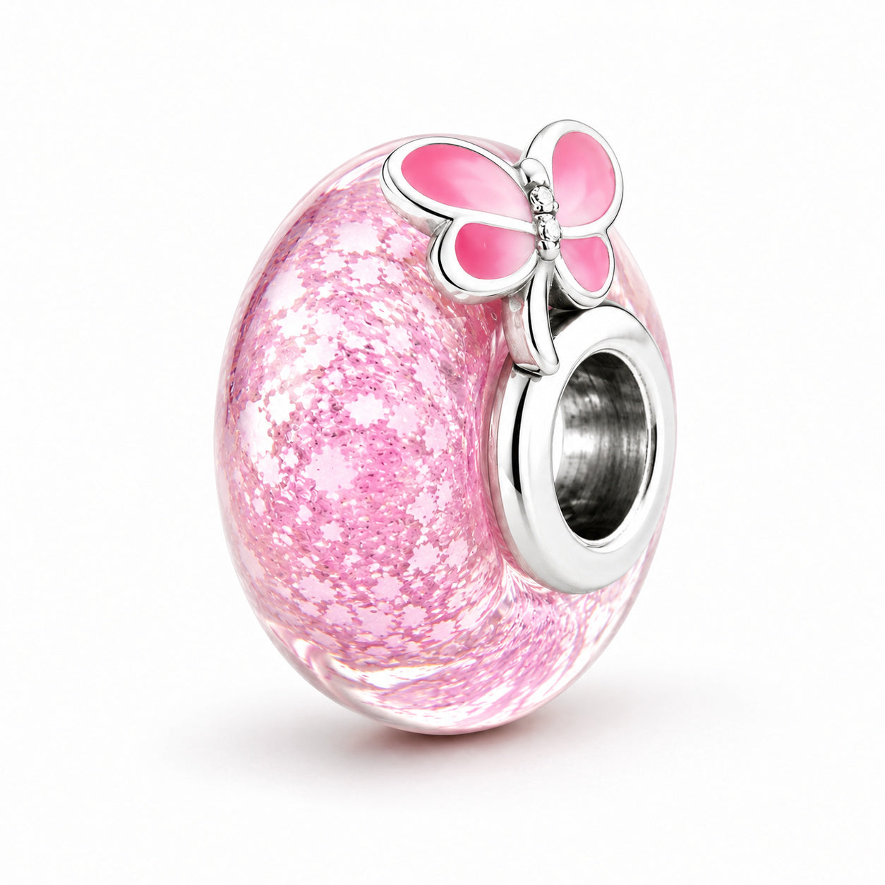 Pink Murano Glass Butterfly Bead Charm Hallmarked S925 for Charm Bracelet and Necklace