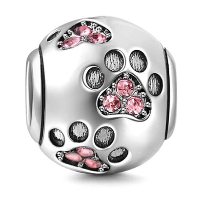 Pink Paw Print Animal Pet Dog Footprint Sterling Silver Charm Hallmarked S925 for Charm Bracelet and Necklace