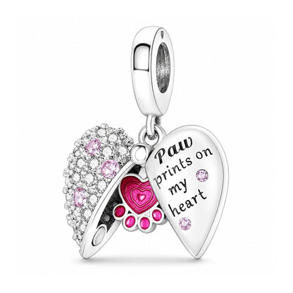 Pink Paw Print Locket Heart Charm Hallmarked S925 for Charm Bracelet and Necklace