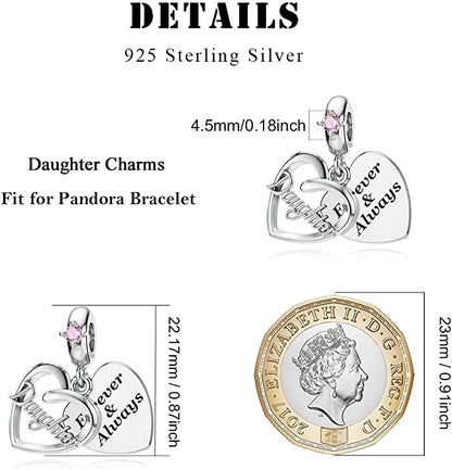 Pink Stone Daughter Dangle Sterling Silver Charm Hallmarked S925 for Charm Bracelet and Necklace