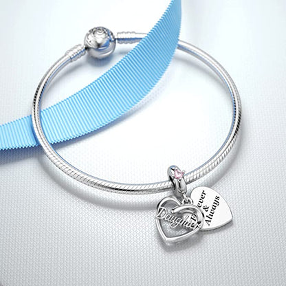 Pink Stone Daughter Dangle Sterling Silver Charm Hallmarked S925 for Charm Bracelet and Necklace