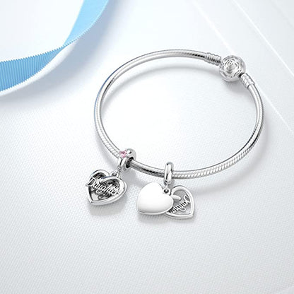 Pink Stone Daughter Dangle Sterling Silver Charm Hallmarked S925 for Charm Bracelet and Necklace