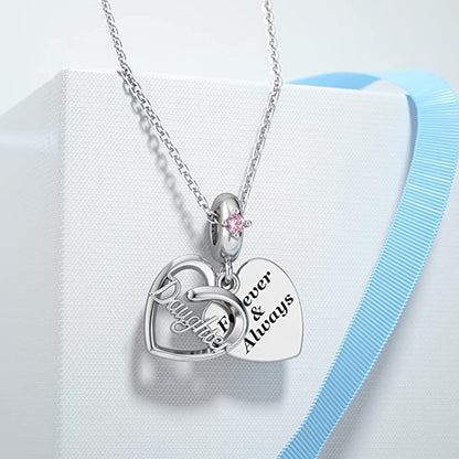 Pink Stone Daughter Dangle Sterling Silver Charm Hallmarked S925 for Charm Bracelet and Necklace