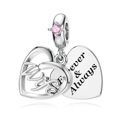Pink Stone Wife Dangle Sterling Silver Charm Hallmarked S925 for Charm Bracelet and Necklace