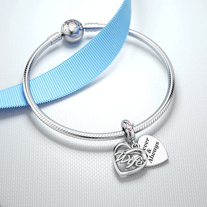 Pink Stone Wife Dangle Sterling Silver Charm Hallmarked S925 for Charm Bracelet and Necklace