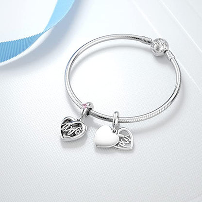 Pink Stone Wife Dangle Sterling Silver Charm Hallmarked S925 for Charm Bracelet and Necklace