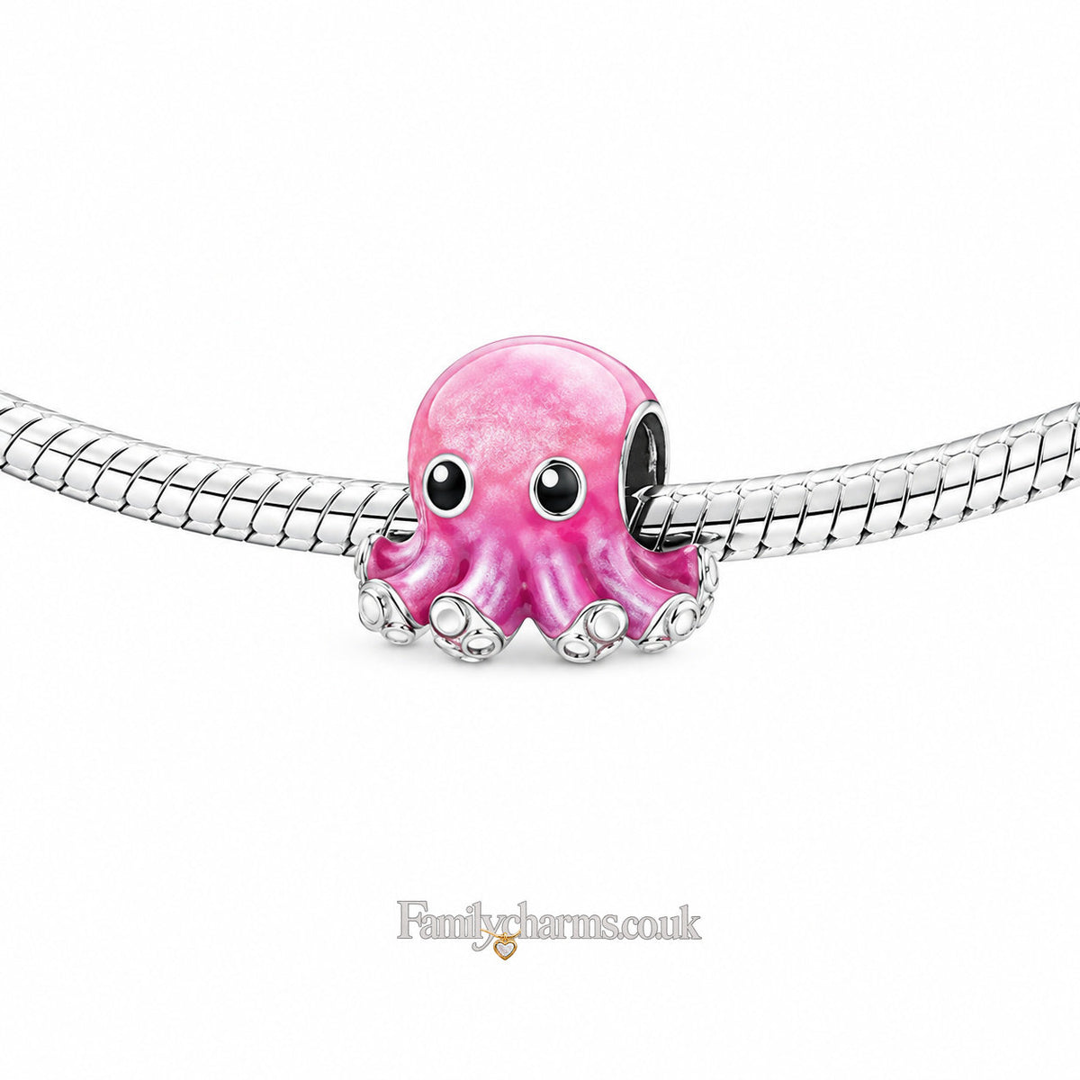 Pink Baby Octopus Sterling Silver Charm Hallmarked S925 for Charm Bracelet and Necklace