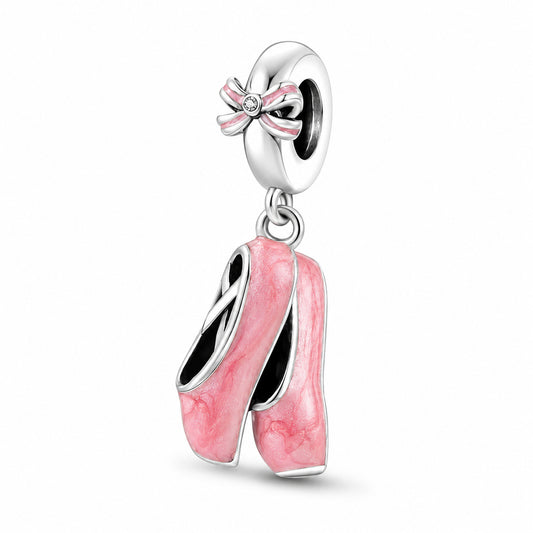 Pink Ballet Shoes Sterling Silver Charm Hallmarked S925 for Charm Bracelet and Necklace