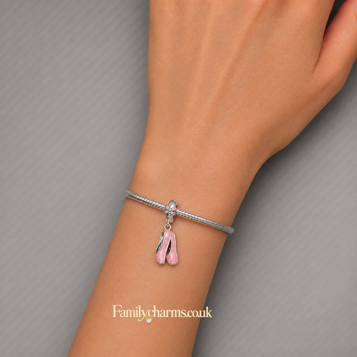 Pink Ballet Shoes Sterling Silver Charm Hallmarked S925 for Charm Bracelet and Necklace