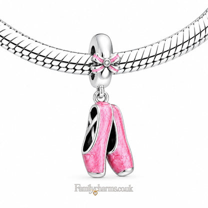 Pink Ballet Shoes Sterling Silver Charm Hallmarked S925 for Charm Bracelet and Necklace