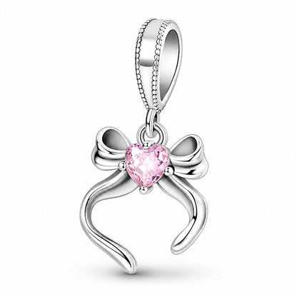 Pink Bow Pendant Sterling Silver Charm Hallmarked S925 for Charm Bracelet and Necklace