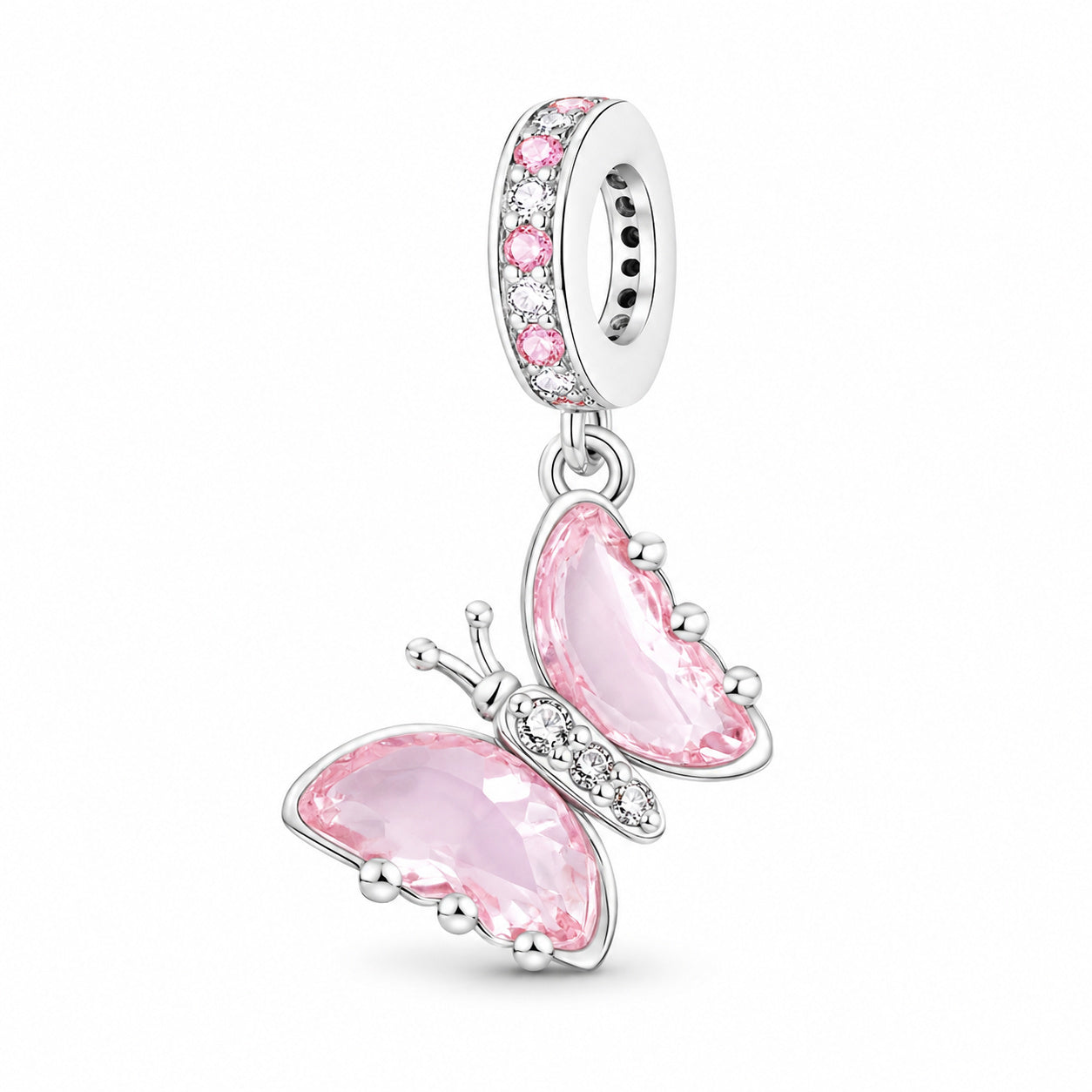 Pink Butterfly Sterling Silver Charm Hallmarked S925 for Charm Bracelet and Necklace