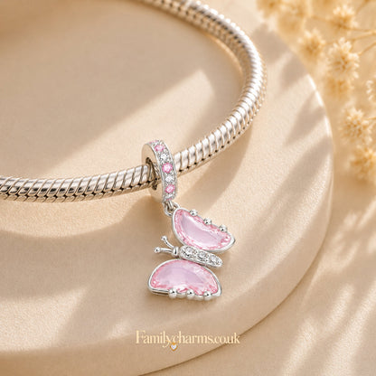 Pink Butterfly Sterling Silver Charm Hallmarked S925 for Charm Bracelet and Necklace
