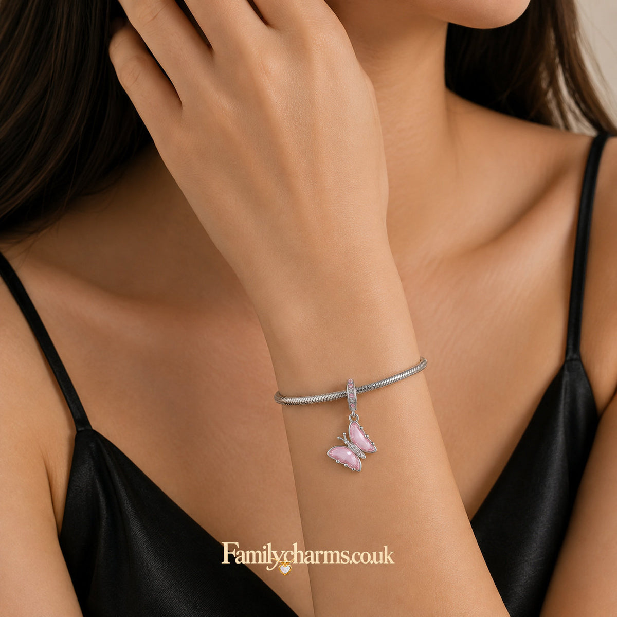 Pink Butterfly Sterling Silver Charm Hallmarked S925 for Charm Bracelet and Necklace