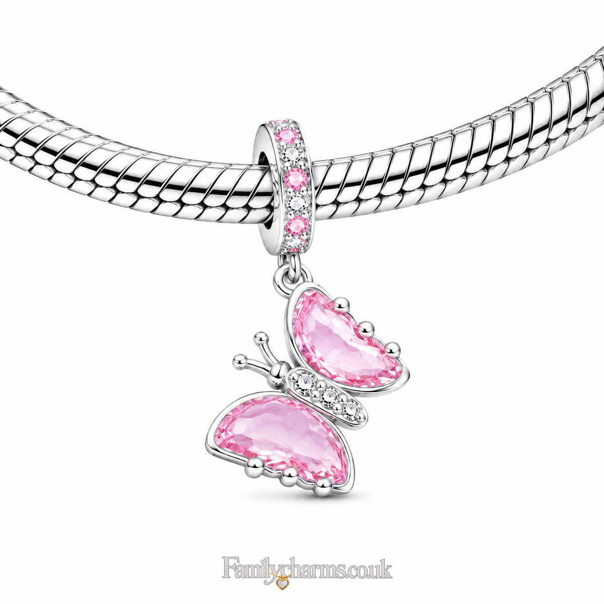 Pink Butterfly Sterling Silver Charm Hallmarked S925 for Charm Bracelet and Necklace