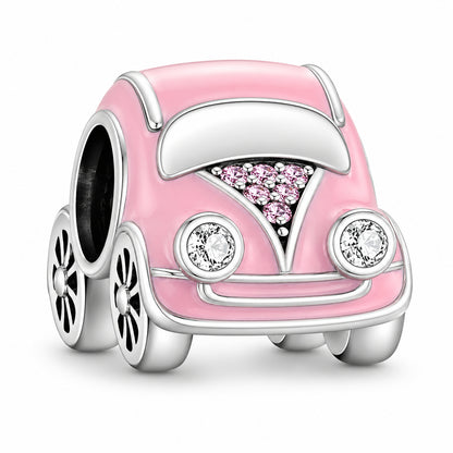 Pink Car Bead Sterling Silver Charm Hallmarked S925 for Charm Bracelet and Necklace