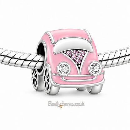 Pink Car Bead Sterling Silver Charm Hallmarked S925 for Charm Bracelet and Necklace