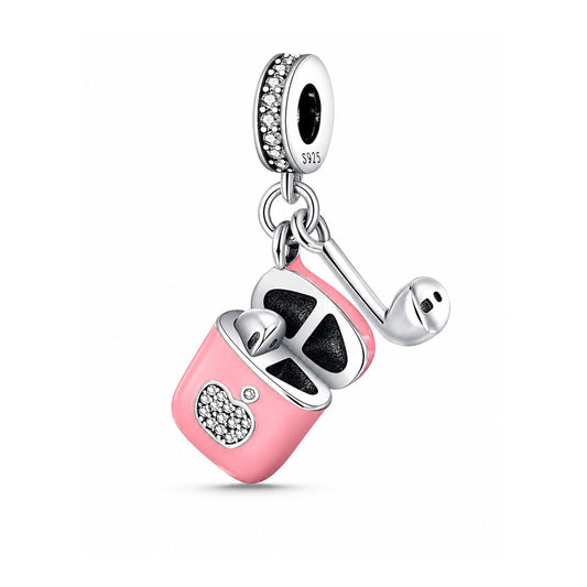 Pink Earphone Sterling Silver Charm Hallmarked S925 for Charm Bracelet and Necklace