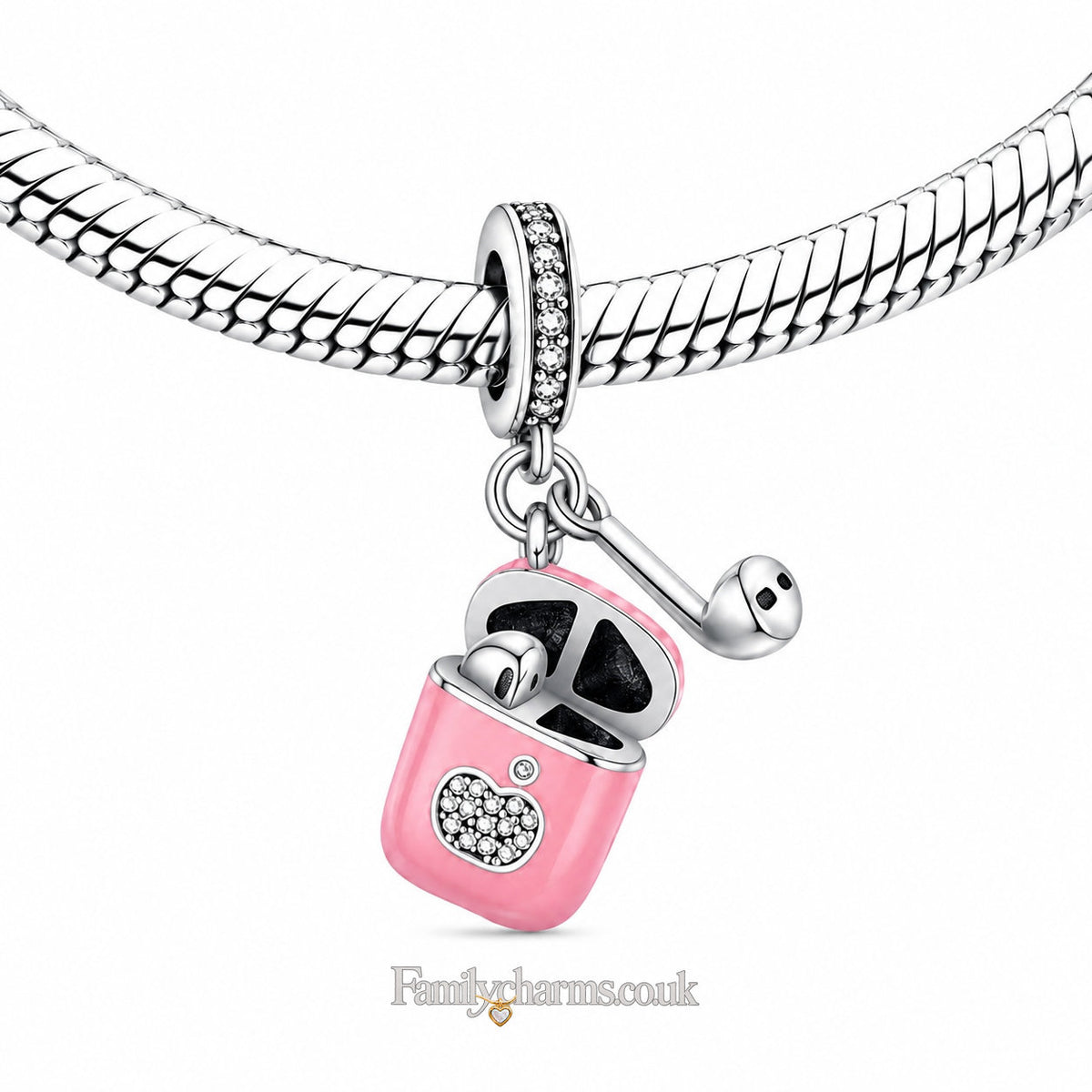 Pink Earphone Sterling Silver Charm Hallmarked S925 for Charm Bracelet and Necklace