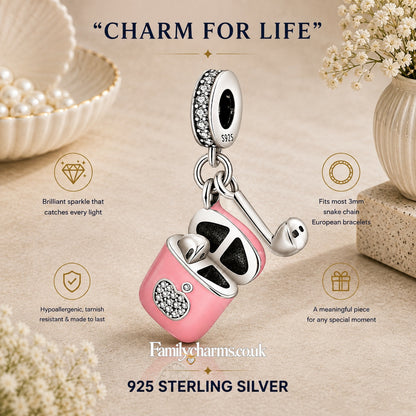 Pink Earphone Sterling Silver Charm Hallmarked S925 for Charm Bracelet and Necklace